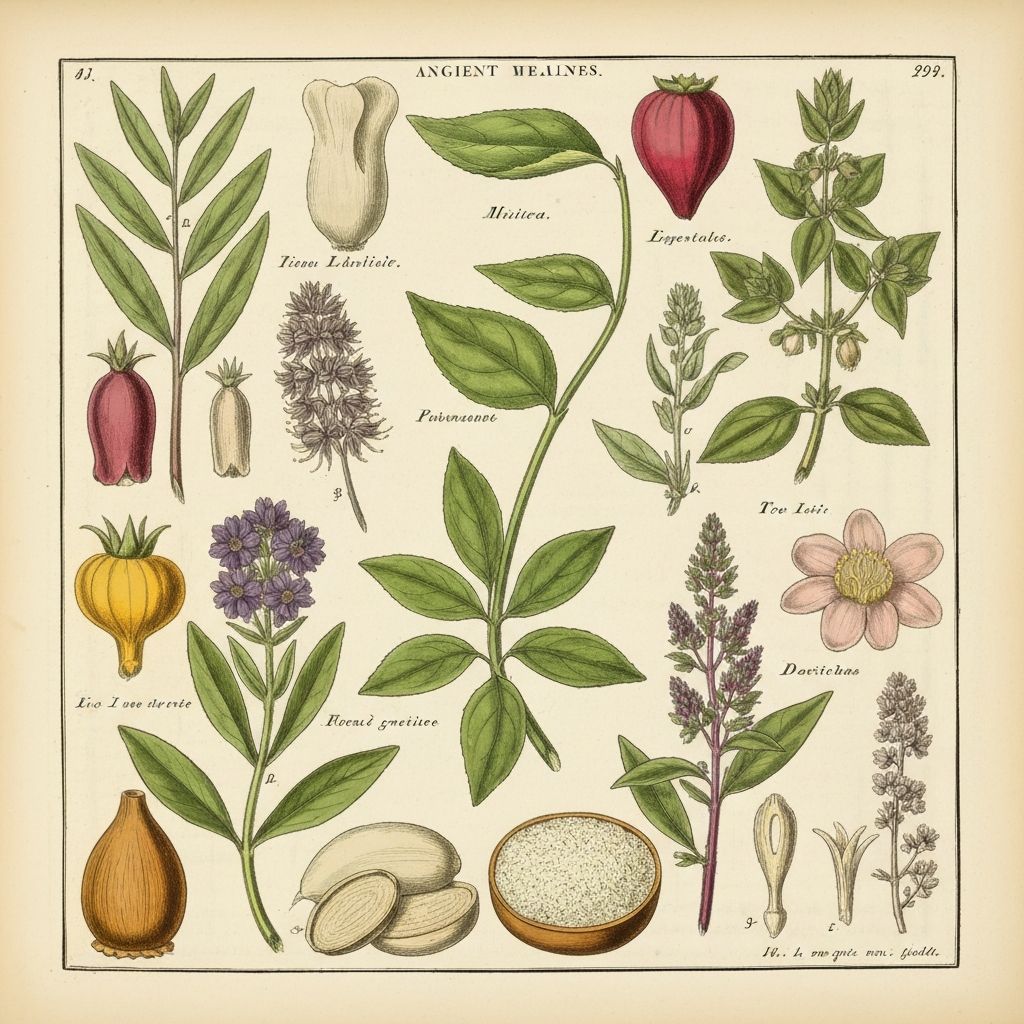 Illustration botanique historique d'herbes curatives